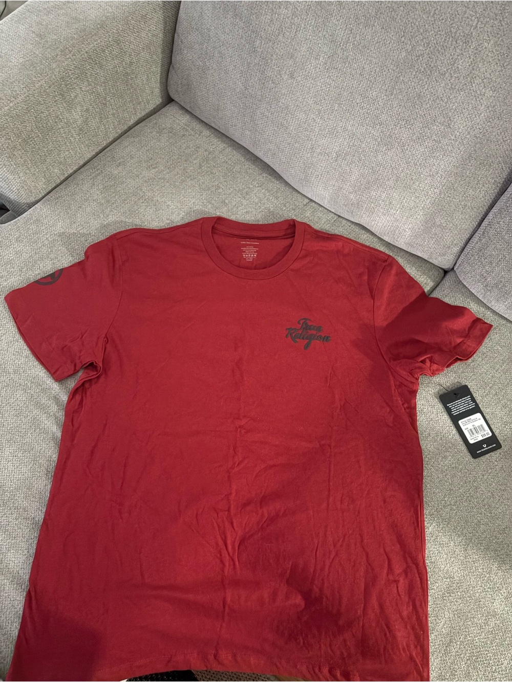 True Religion Men's Crew Tee in Deep Red with Logo